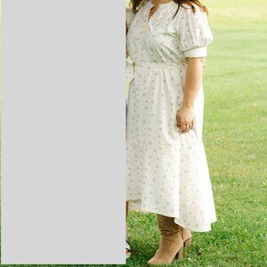 LOFT Cream Puff Sleeve Midi Dress women’s size 14